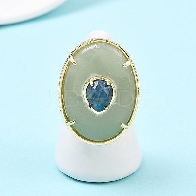 Natural Green Aventurine & Apatite Oval Cuff Rings G-P599-01G-02-1