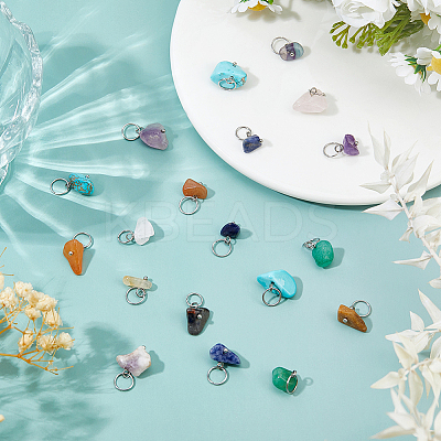 84Pcs 7 Colors Natural & Synthetic Mixed Stone Nuggets Pendants PALLOY-FH00144-1