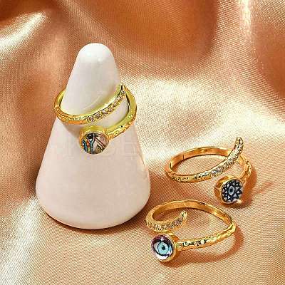 Brass Micro Pave Clear Cubic Zirconia Enamel Cuff Rings for Women RJEW-L113-034G-1