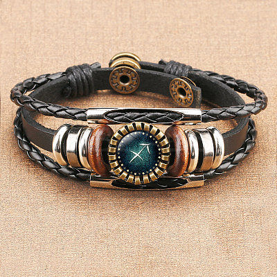 12 Constellations PU Leather Multi-strand Bracelets WGFD09F-09-1