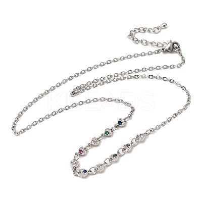 Brass Micro Pave Cubic Zirconia Heart Pendant Necklaces NJEW-B157-13P-1