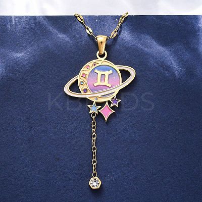 304 Stainless Steel Hot Pearl Enamel Constellation Planet Pendant Necklaces NJEW-D310-01I-G-1