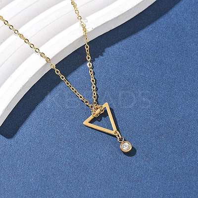 304 Stainless Steel Crystal Rhinestone Geometric Pendant Cable Chain Necklaces NJEW-Z073-01G-02-1