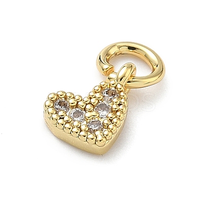 Brass Micro Pave Cubic Zirconia Heart Charms KK-C156-30G-1