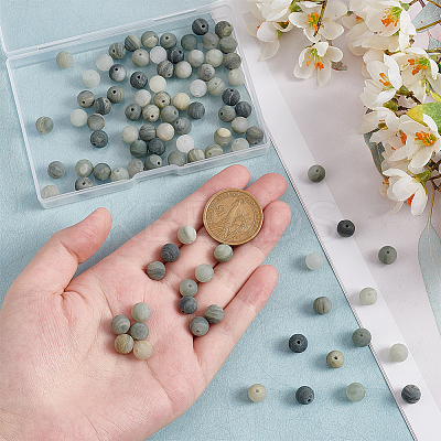 2 Strands Frosted Round Natural Green Rutilated Quartz Beads Strands G-OC0004-61A-1