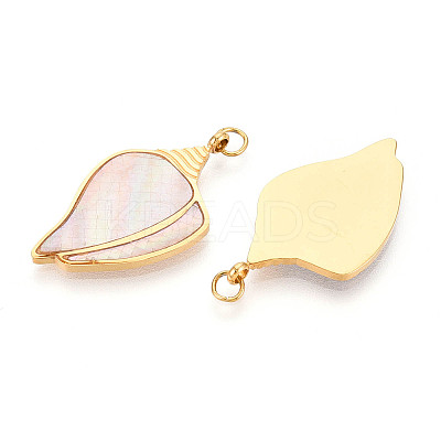 304 Stainless Steel Pave Natural Shell Pendants STAS-N115-20A-G-1
