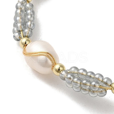 Natural Pearl & Glass Beaded Link Bracelets BJEW-C051-42G-1