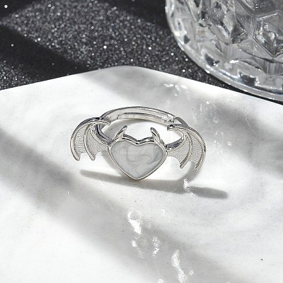 Heart with Wing Enamel Finger Rings RJEW-G337-05P-1