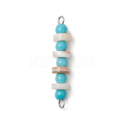 Synthetic Turquoise Round & Natural Freshwater Shell Disc Beaded Connector Charms PALLOY-JF03987-01-1