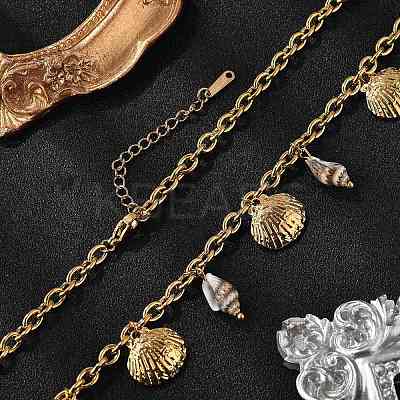 Summer Beach 304 Stainless Steel & Shell Pendant Necklaces NJEW-Z061-09G-1