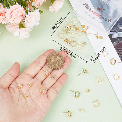20Pcs Brass Ring Stud Earrings for Women with 20Pcs Friction Ear Nuts KK-BBC0007-81-1