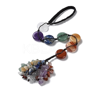 7 Chakra Flat Round Natural Gemstone Pendant Decoration HJEW-H060-04-1