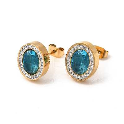 Dark Cyan Cuibc Zirconia Oval Stud Earring & Pendant Nacklace with Crystal Rhinestone SJEW-P002-08G-1