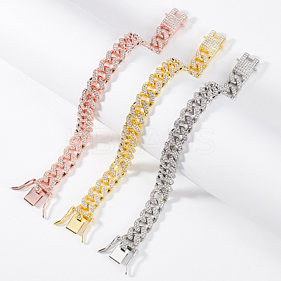 3Pcs 3 Colors Zinc Alloy Crystal Rhinestone Cuban Link Chain Anklets BJEW-GA0001-13-1