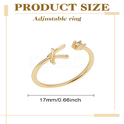 1Pc Letter Brass Rhinestone Open Cuff Rings for Women AJEW-LP0004-47K-G-1