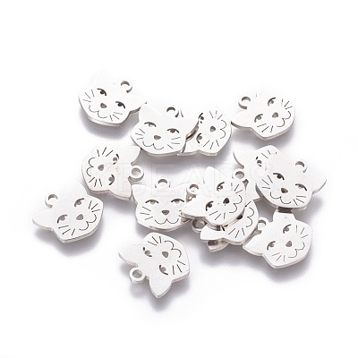 Non-Tarnish 201 Stainless Steel Kitten Charms STAS-S105-T419-1
