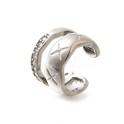 Brass Clear Cubic Zirconia Cuff Earrings EJEW-Q025-03B-P-1