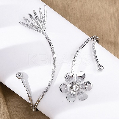 Flower Alloy Arm Cuff Bangles for Girl Women LS-AJEW-A063-01G-P-1