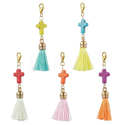10Pcs Cross Synthetic Magnesite Pendant Decoration HJEW-JM02596-S-1