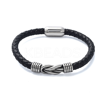 Men's Braided Black PU Leather Cord Bracelets BJEW-K243-60AS-1
