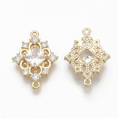 Brass Clear Cubic Zirconia Links connectors ZIRC-Q021-046G-NF-1