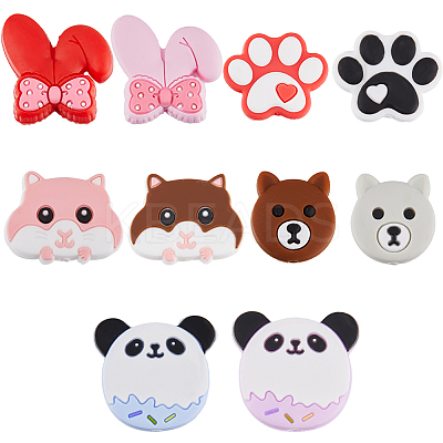 10Pcs 10 Style Food Grade Eco-Friendly Silicone Focal Beads SIL-SC0001-50-1