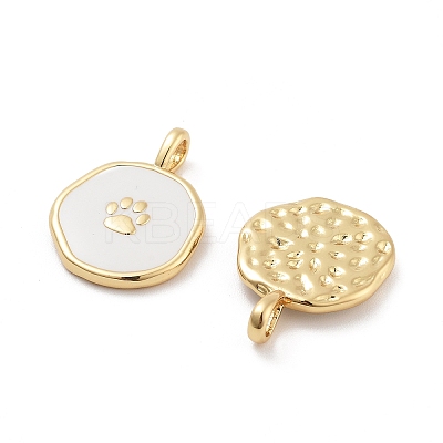 Flat Round with Paw Print Pattern Rack Plating Brass Enamel Pendants KK-G512-12G-1