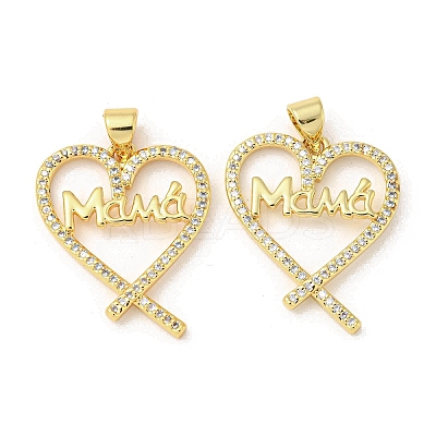 Mother's Day Theme Rack Plating Brass Micro Pave Cubic Zirconia Pendants KK-F869-19G-02-1