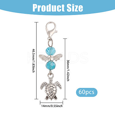 60Pcs Tortoise Tibetan Style Alloy & Glass Angel Pendant Decorations HJEW-CA00067-1