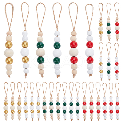 30Pcs 6 Colors Wooden Beaded Pendant Decorations HJEW-AB00737-1