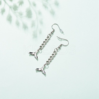Curb Chains with Brass Charm Long Dangle Earrings EJEW-JE04963-03-1