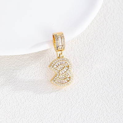 Brass Clear Cubic Zirconia European Dangle Charms KK-R003-01G-03-1
