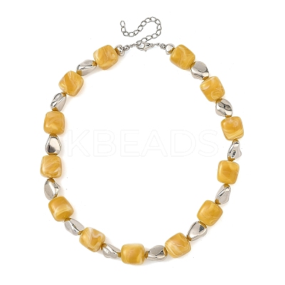 Cube Imitation Gemstone Acrylic Beaded Necklaces for Women NJEW-JN06476-1