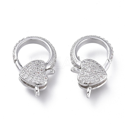 Brass Micro Pave Clear Cubic Zirconia Lobster Claw Clasps ZIRC-Q024-15P-1