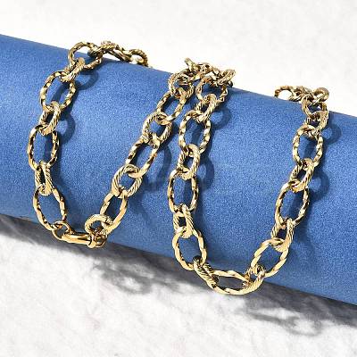 304 Stainless Steel Twisted Oval Link Chain Necklaces for Women NJEW-Z091-07G-1