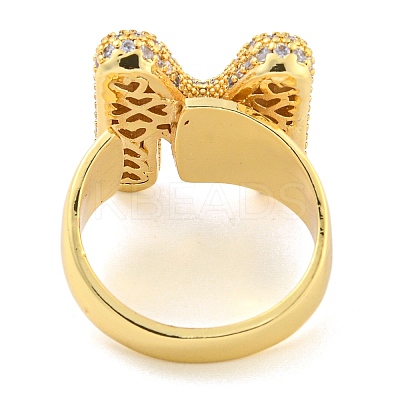 Brass Micro Pave Clear Cubic Zirconia Letter Open Cuff Ring for Women RJEW-M173-01G-M-1