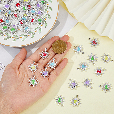 50Pcs 5 Colors Alloy Enamel Pendants ENAM-FH0001-70-1