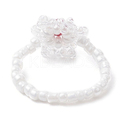 Snowflake Handmade Glass Seed Beads Stretch Rings for Women RJEW-MZ00027-1