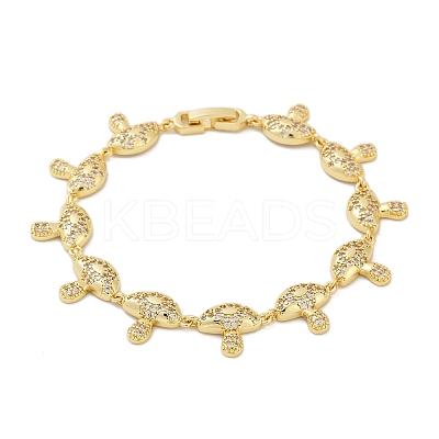 Mushroom Brass Micro Pave Clear Cubic Zirconia Link Bracelets for Women BJEW-Z126-04G-1