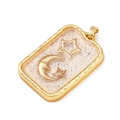 Transparent Epoxy Resin Brass Pendants KK-B163-01G-01-1