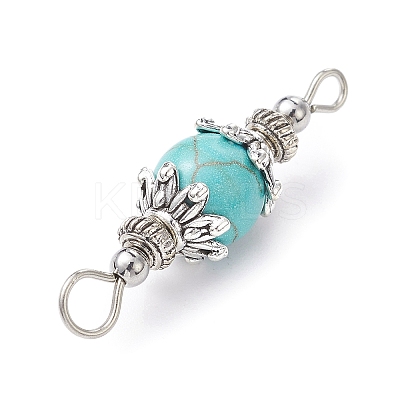 7Pcs 7 Styles Mixed Gemstone Round Connector Charms PALLOY-JF02268-02-1