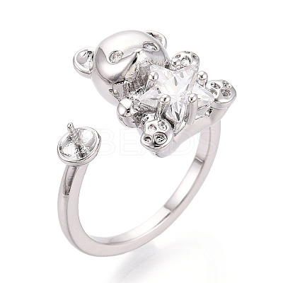 Bear Brass Micro Pave Clear Cubic Zirconia Cuff Ring Settings KK-T076-32P-1