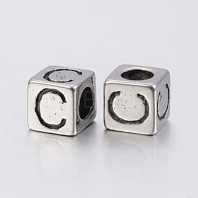 304 Stainless Steel Large Hole Letter European Beads LS-STAS-H428-01AS-C-1