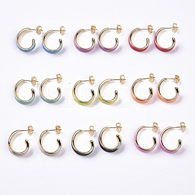 Brass Enamel Stud Earrings EJEW-A093-08G-1