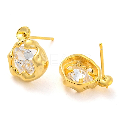 Flower 925 Sterling Silver with Clear Cubic Zirconia Stud Earring Findings STER-Q192-11G-1