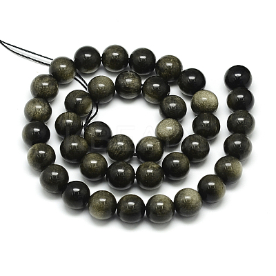 Natural Golden Sheen Obsidian Beads Strands X-G-S150-20-8mm-1
