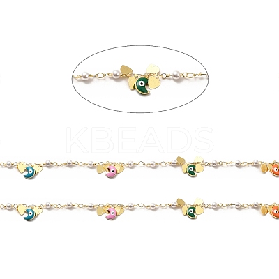 Colorful Enamel Moon with Evil Eye & Brass Heart Charms Chains CHC-A006-03G-1