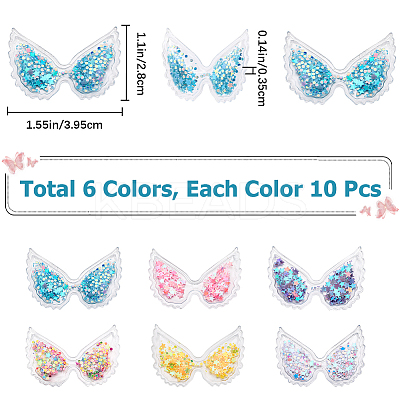 60Pcs 6 Colors Wing PVC Sequin Plastic Cabochons FIND-GF0005-42-1