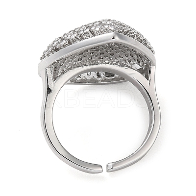 Plating Brass Micro Pave Cubic Zirconia Open Cuff Rings RJEW-K266-14P-1