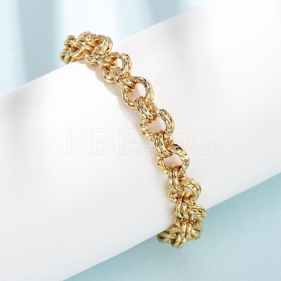 Hammered 304 Stainless Steel Double Ring Link Chains Bracelets for Women BJEW-G780-06G-01-1